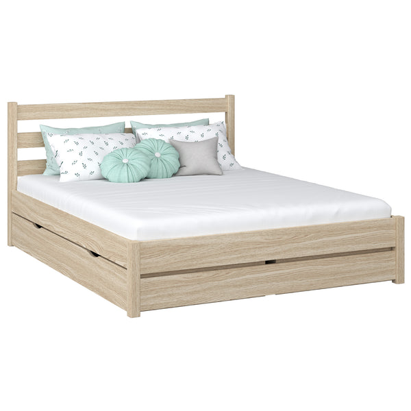 Oak double bed with drawer N01 bleached oak – overall view, solid oak wood
