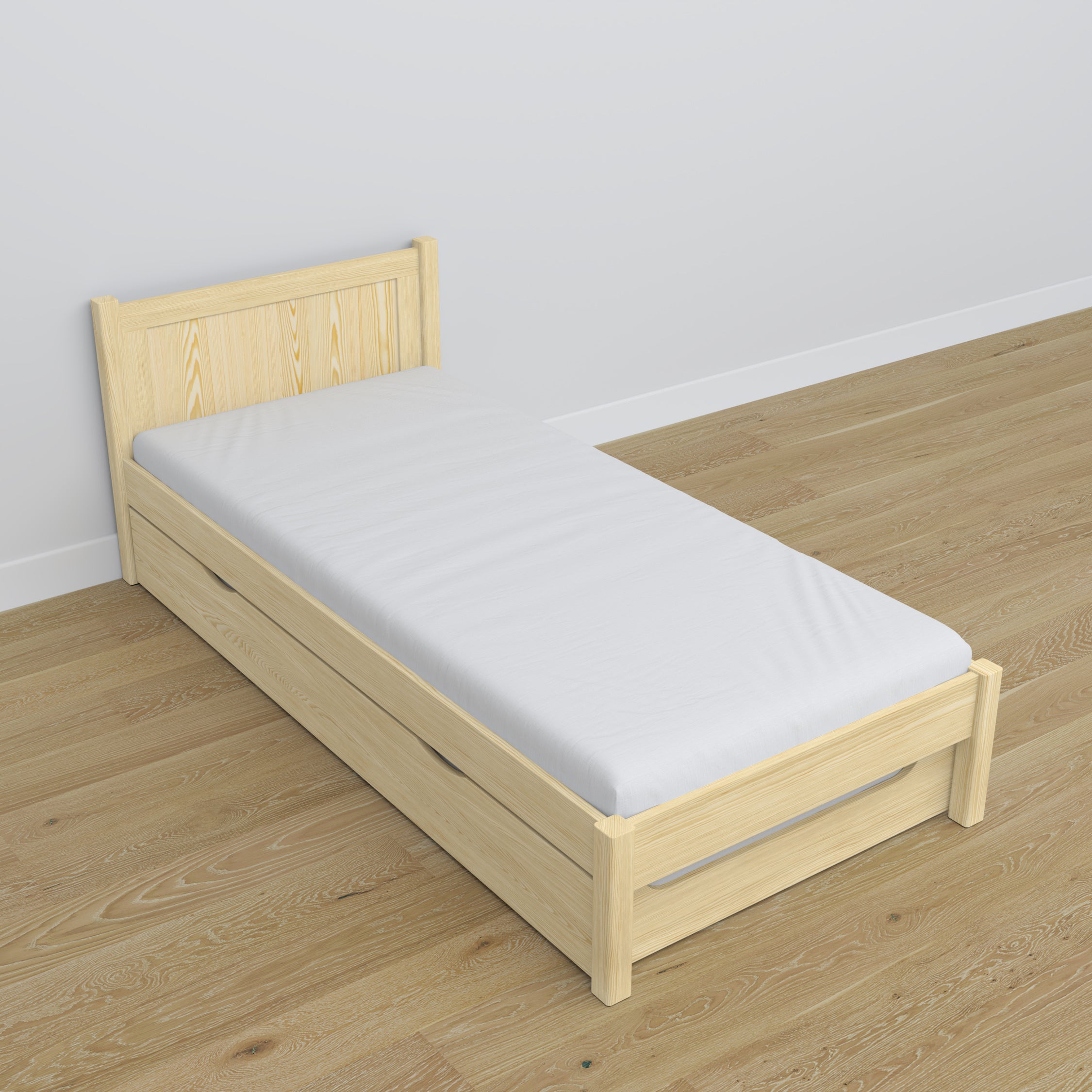 Bed with mattress drawer clear pine made of wood – dimensions, Nizio