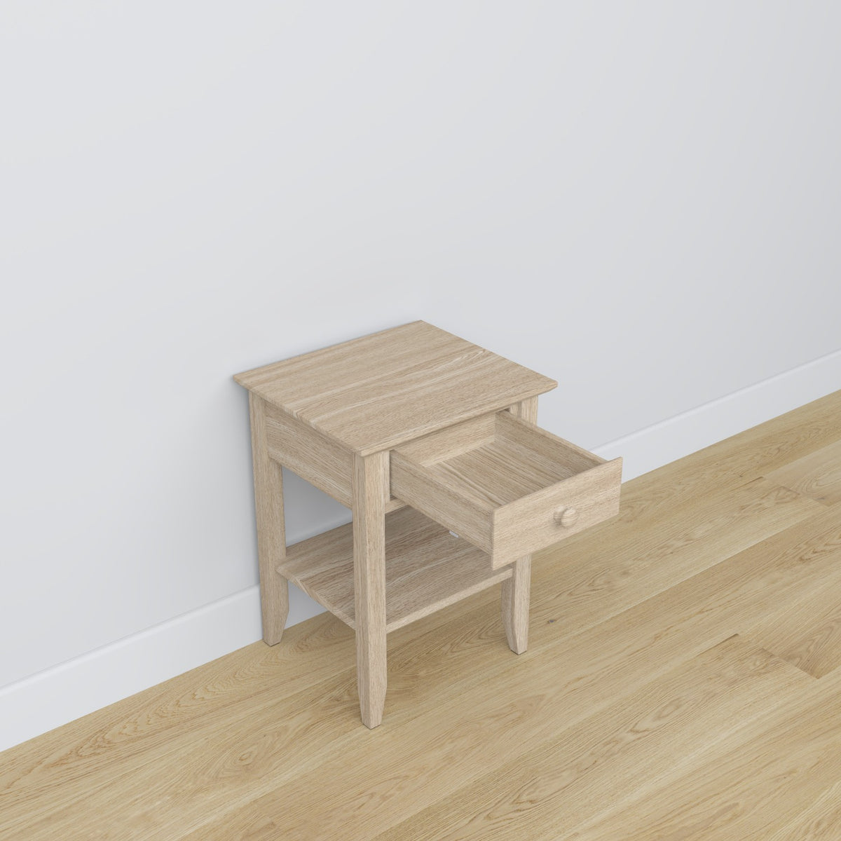 Bedside table N01 bleached oak made of oak – side view, Nizio Home