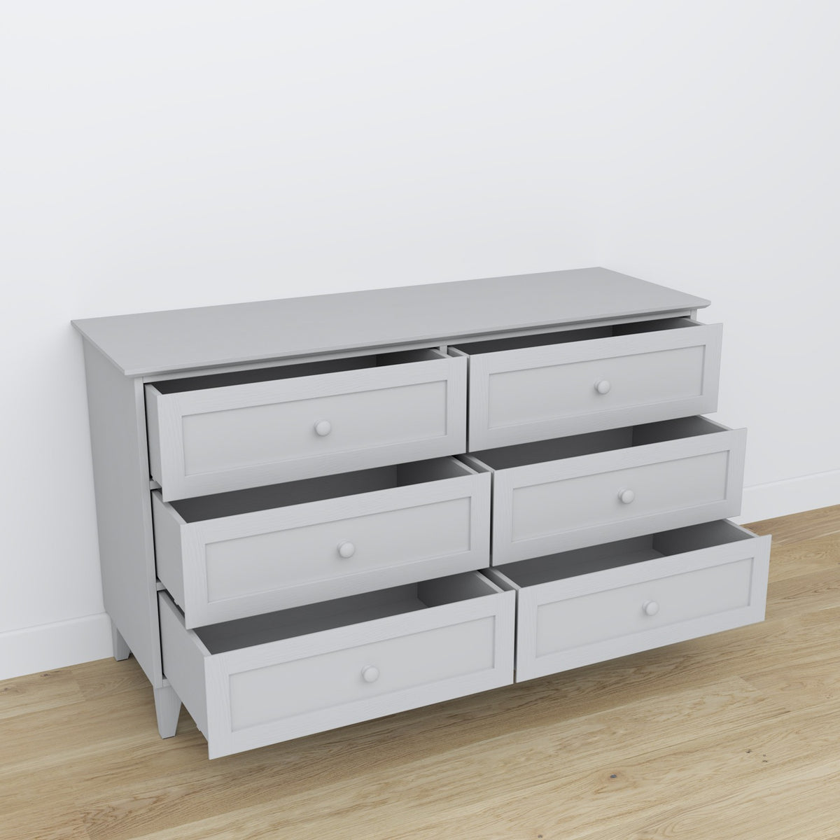 Chest of drawers 6S wooden grey – open drawers, spacious storage compartments