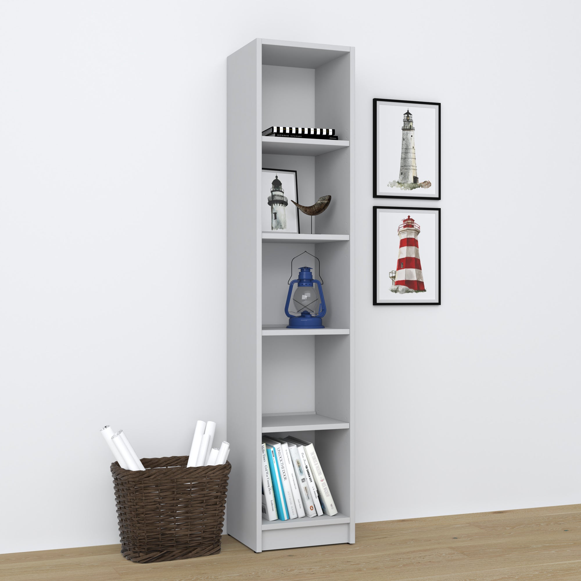 Bookcase wooden grey – living room and office, solid wood, Scandinavian style Nizio