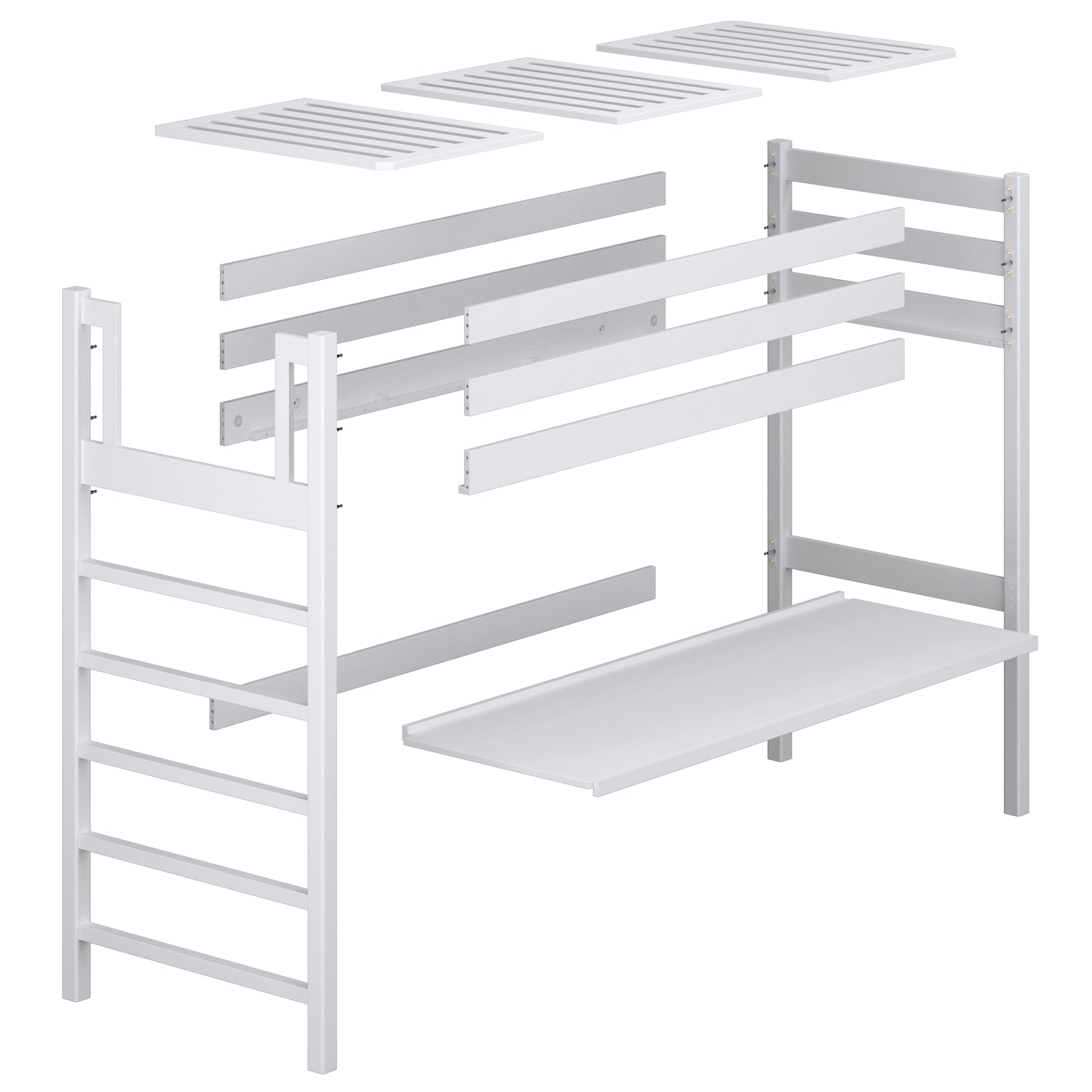 Clear Pine Wooden Loft Bed with Desk – Scandi Room Arrangement, Nizio