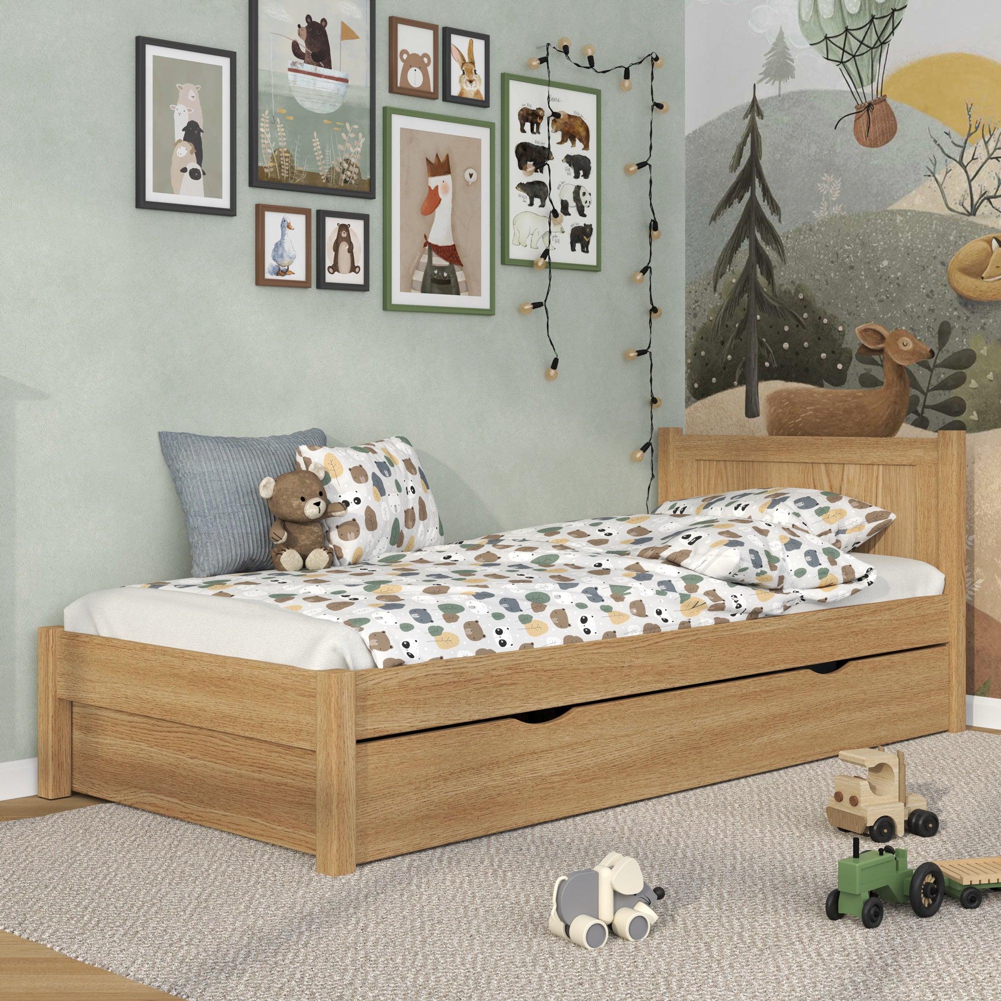 Single bed with drawer oak natural oak – children’s room, scandi style