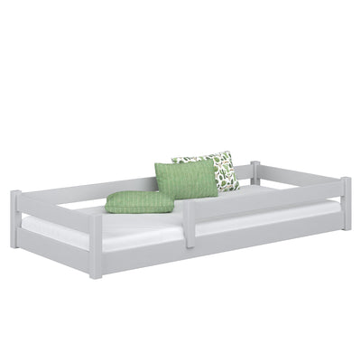 Low Wooden Grey Bed – Bedroom, Solid Wood, Scandinavian Style, Nizio