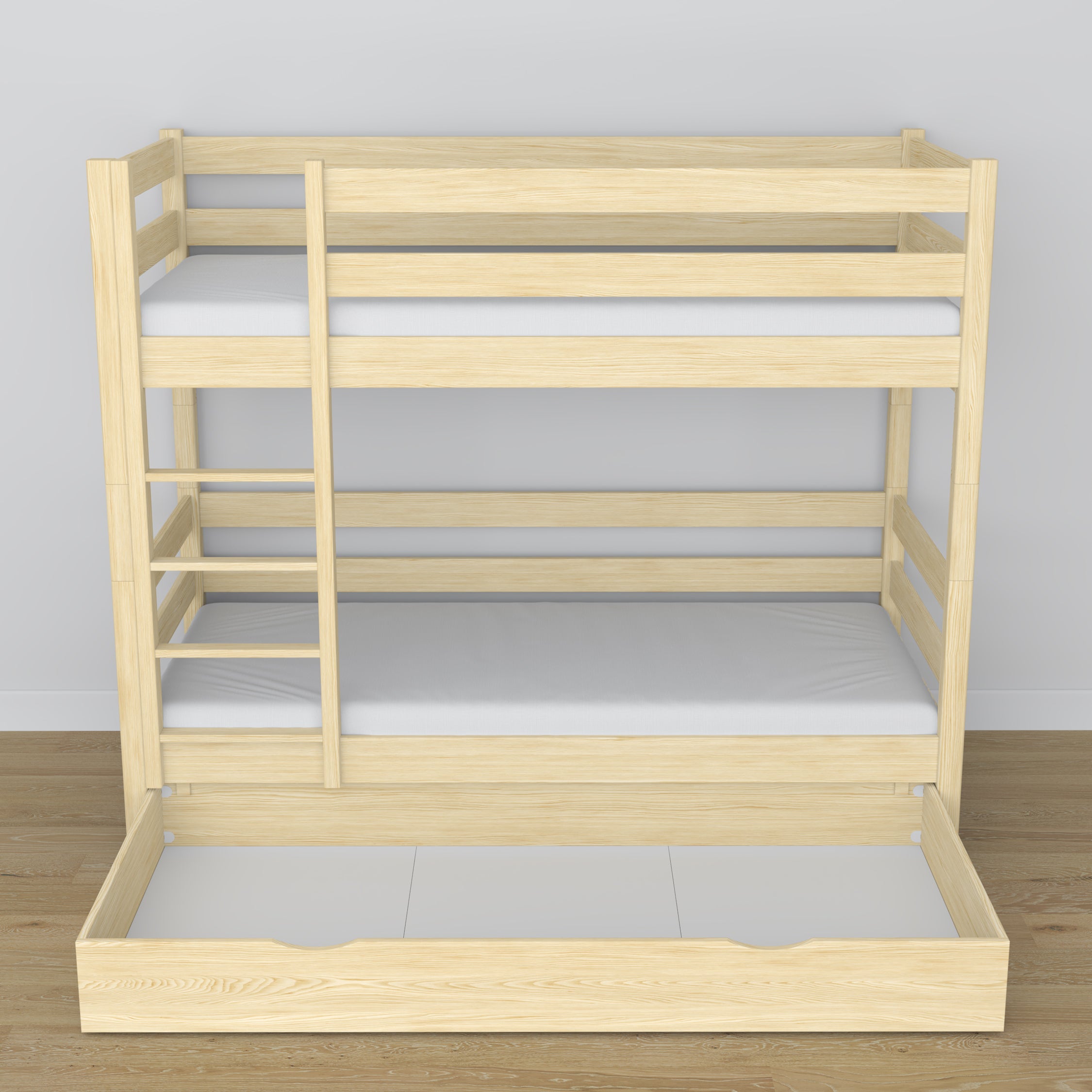 Clear Pine Wooden Bunk Bed with Drawer – Dimensions and Diagram, Nizio