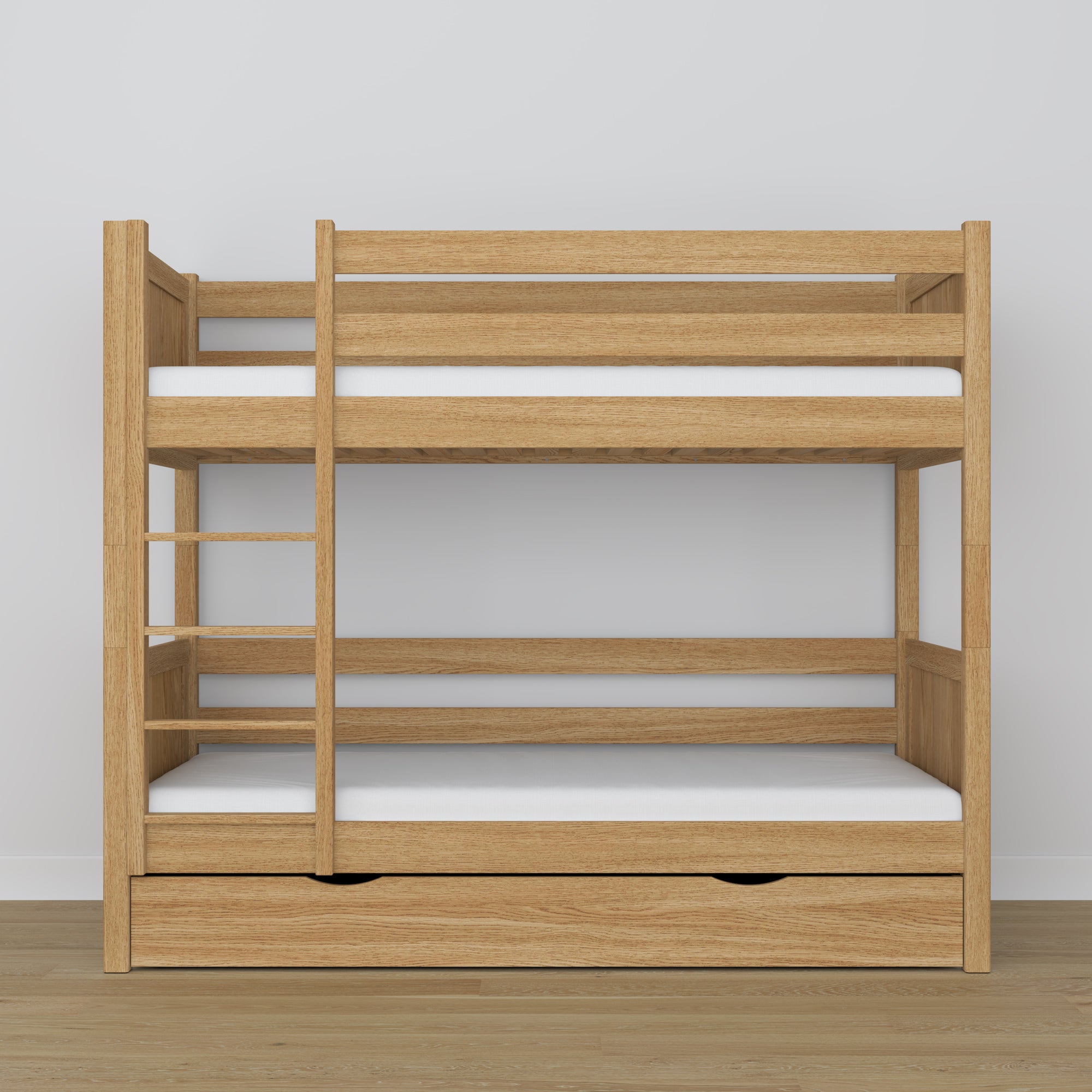 Natural Oak Bunk Bed – Oak Slatted Frame, Side View