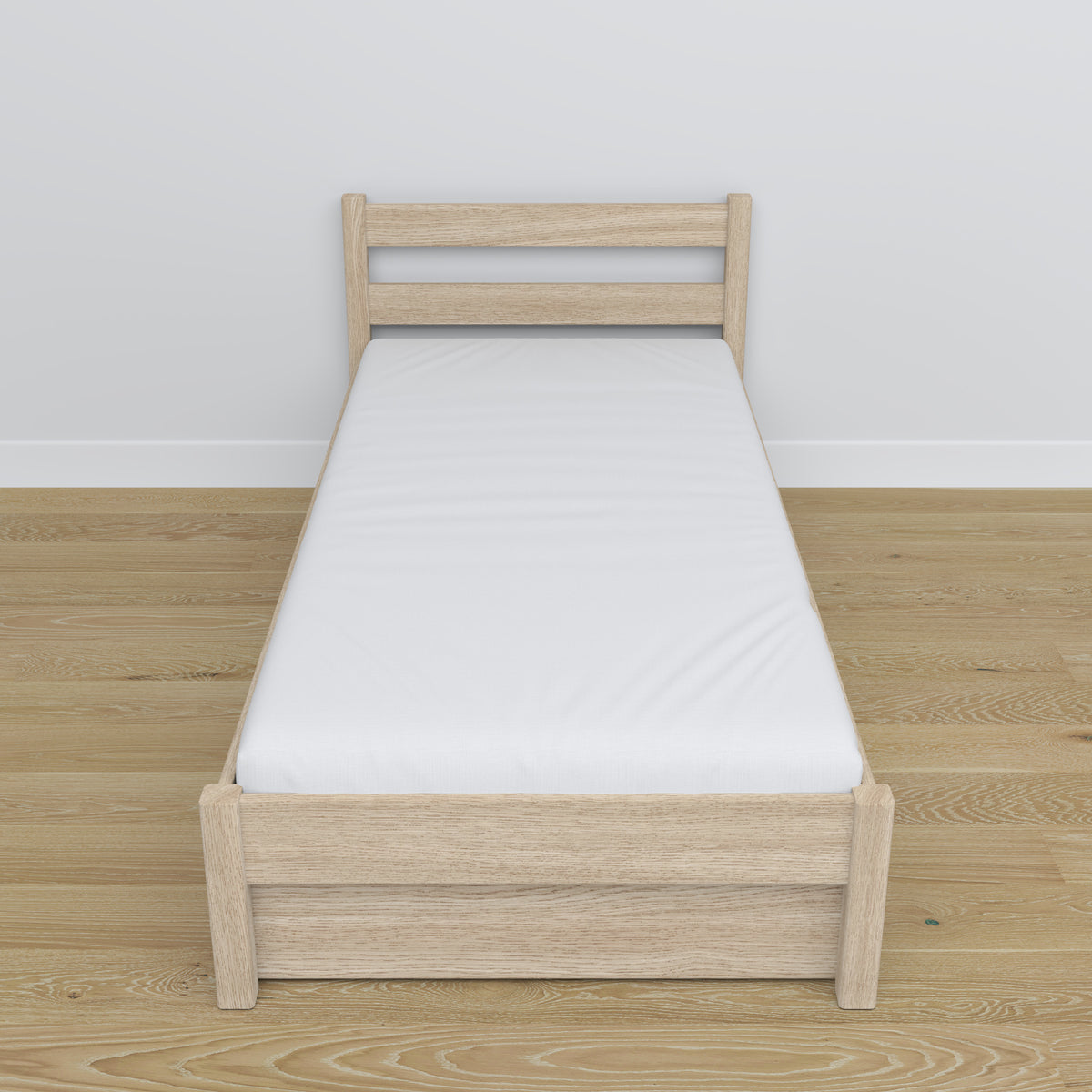 Bleached Oak Bed with Drawer – Oak Runners and Details, Nizio