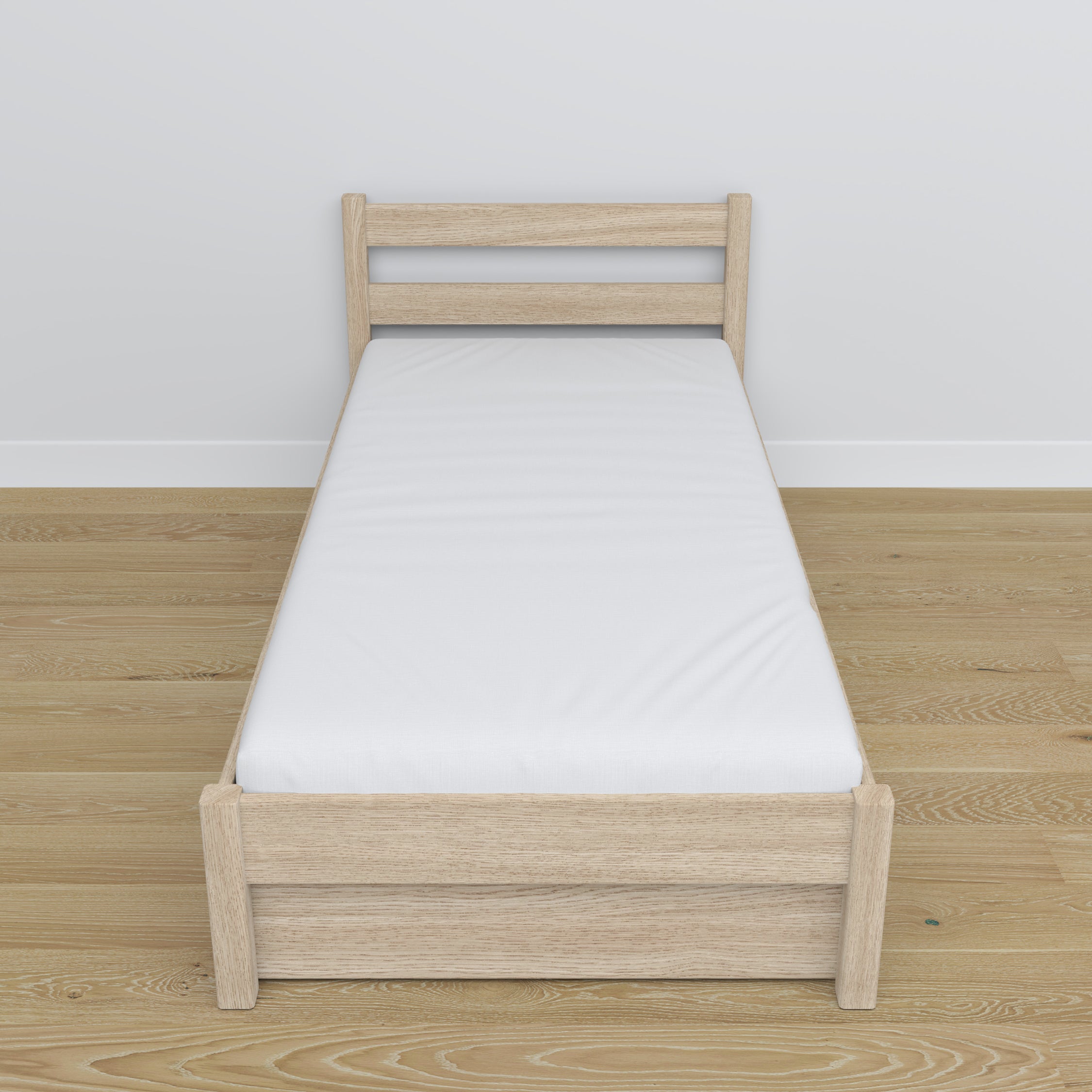 Bleached Oak Bed with Drawer – Oak Runners and Details, Nizio