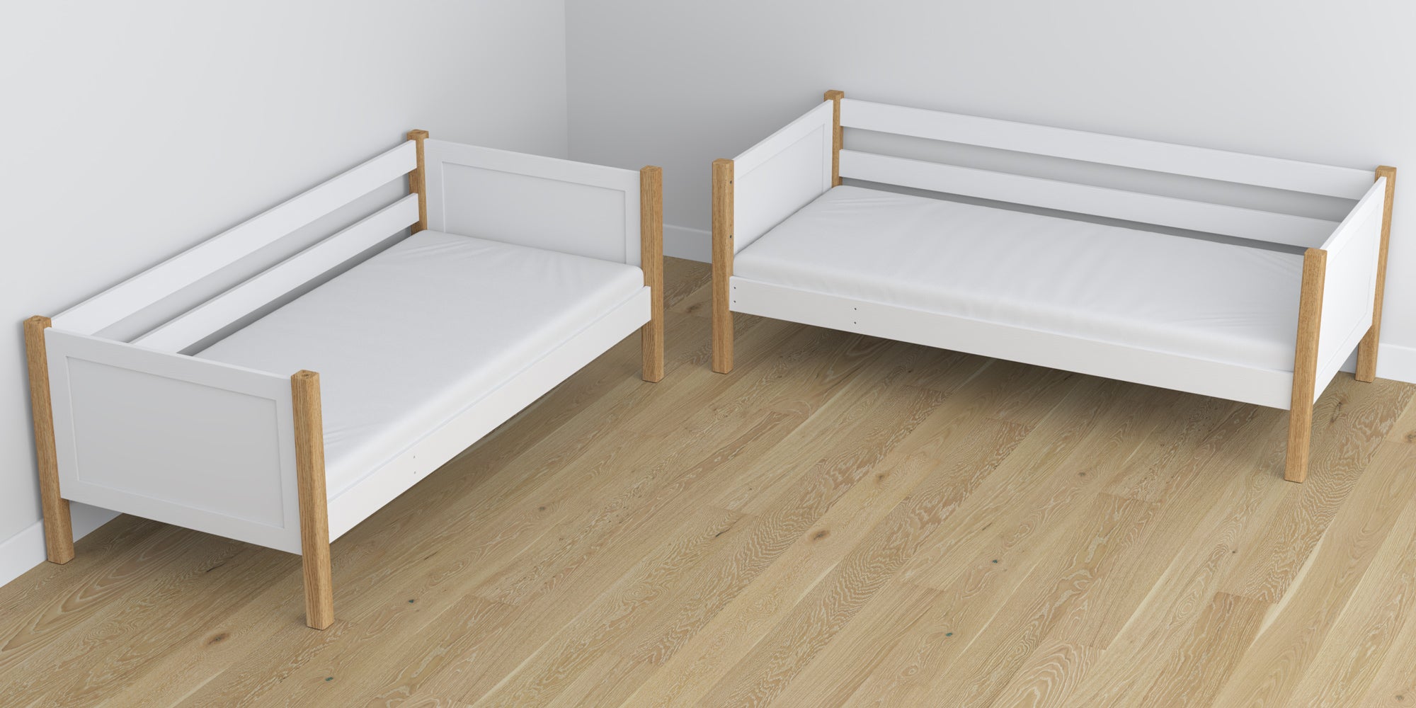 White and Oak Wooden Bunk Bed with Drawer – Dimensions and Diagram, Nizio