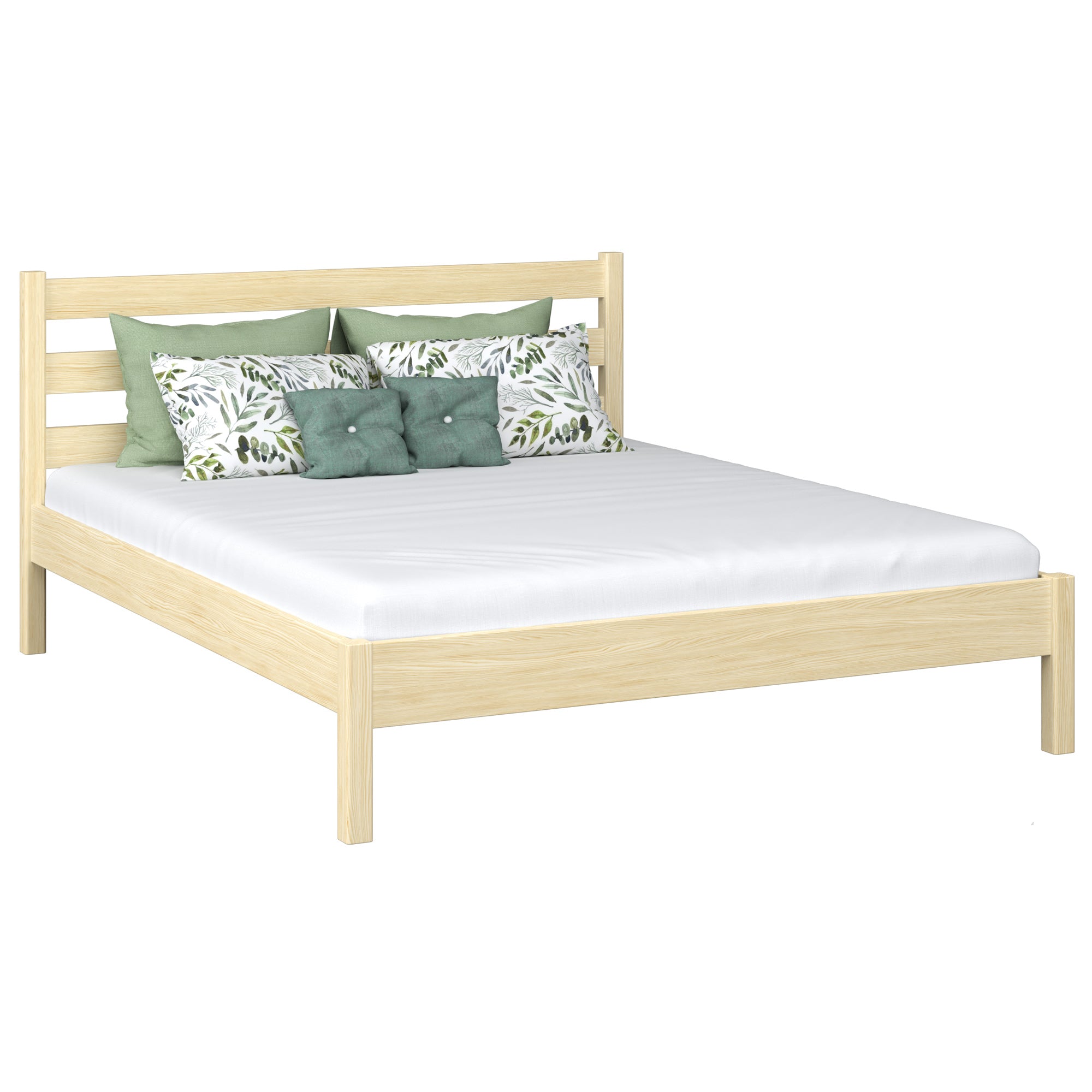 Wooden double bed N01 clear pine – overall view, solid pine wood