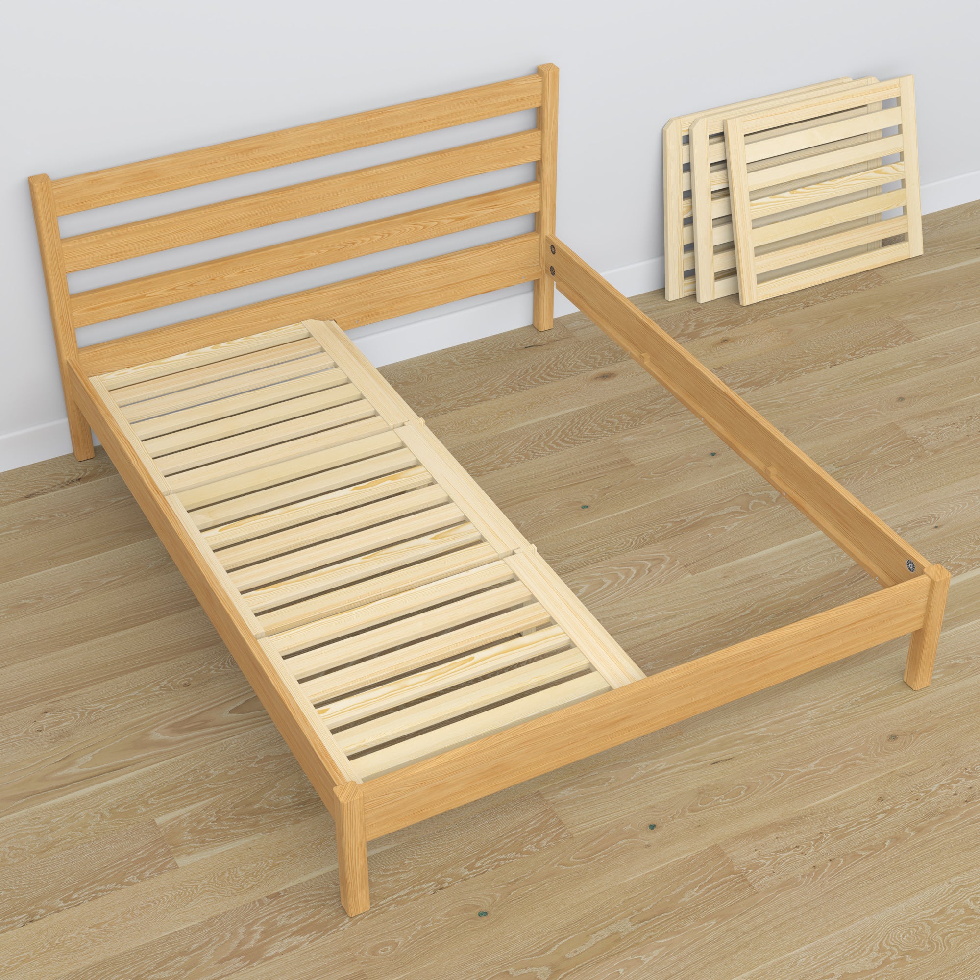 Wooden double bed natural pine – dimensions and diagram, Nizio Home