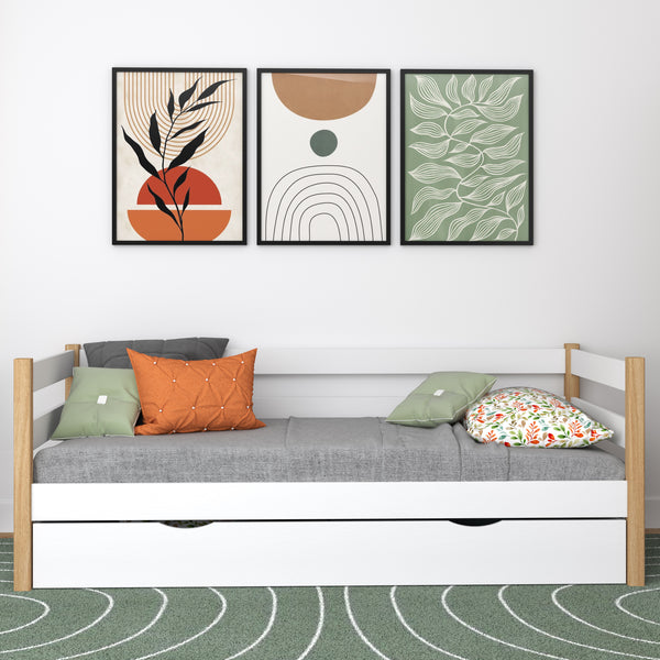 Wooden sofa bed with drawer white-oak – child’s room, scandi style Nizio