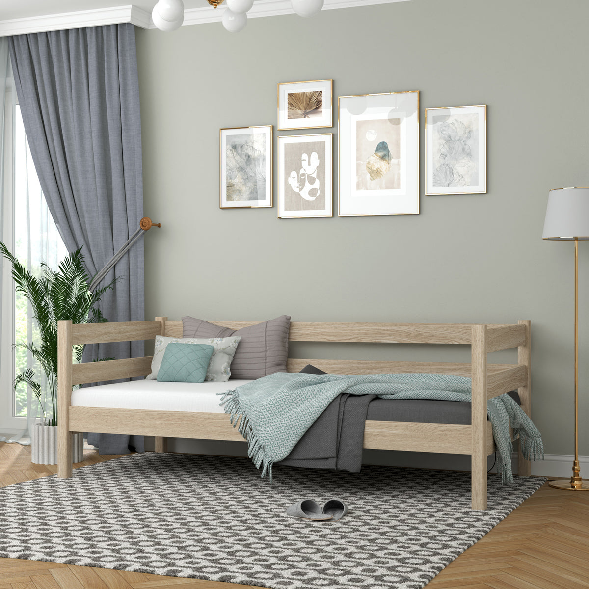 Sofa bed oak bleached oak – side view, shape and proportions of the furniture