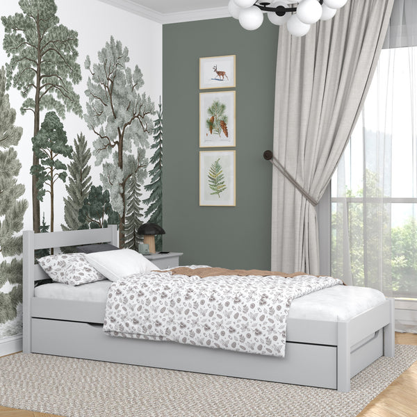 Bed grey with drawer for an extra mattress – wooden, for children Nizio