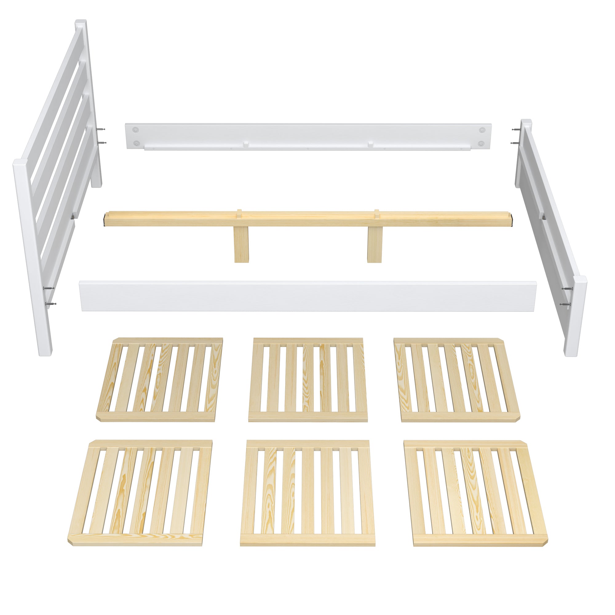 Double bed with drawer natural oak made of oak – side view, Nizio