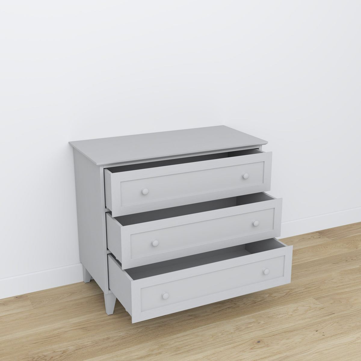 Chest of drawers 3S wooden grey – open drawers, spacious storage compartments