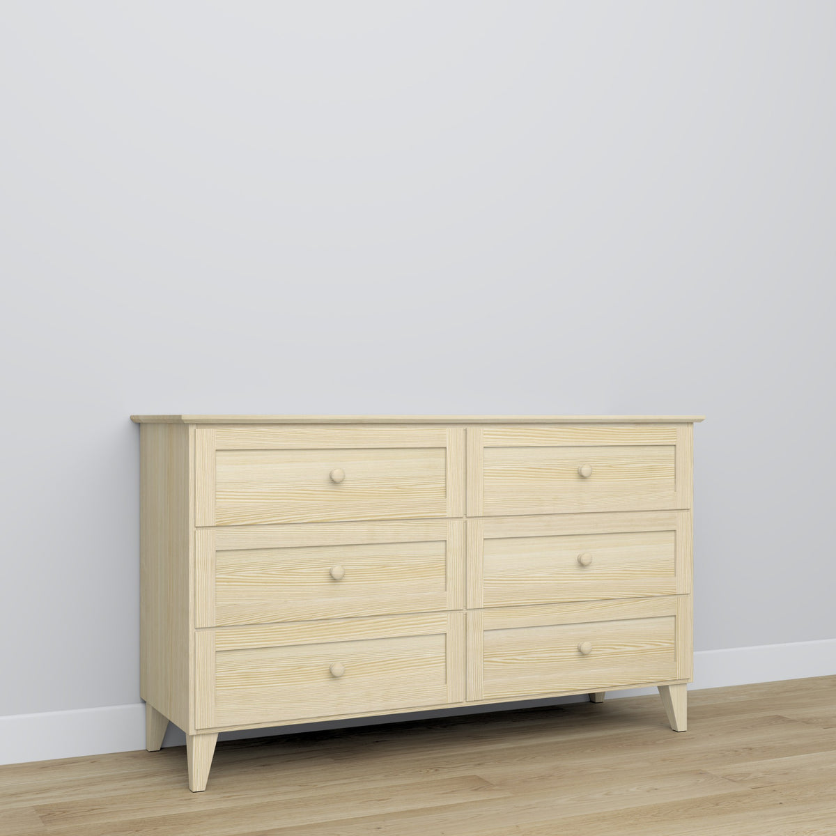 Chest of drawers 6S clear pine – pine, closed drawers, front view, Nizio
