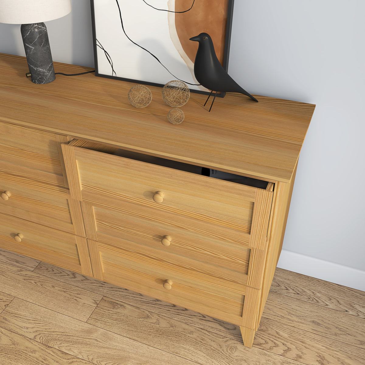 Chest of drawers 6S pine natural pine – open drawers, spacious storage compartments