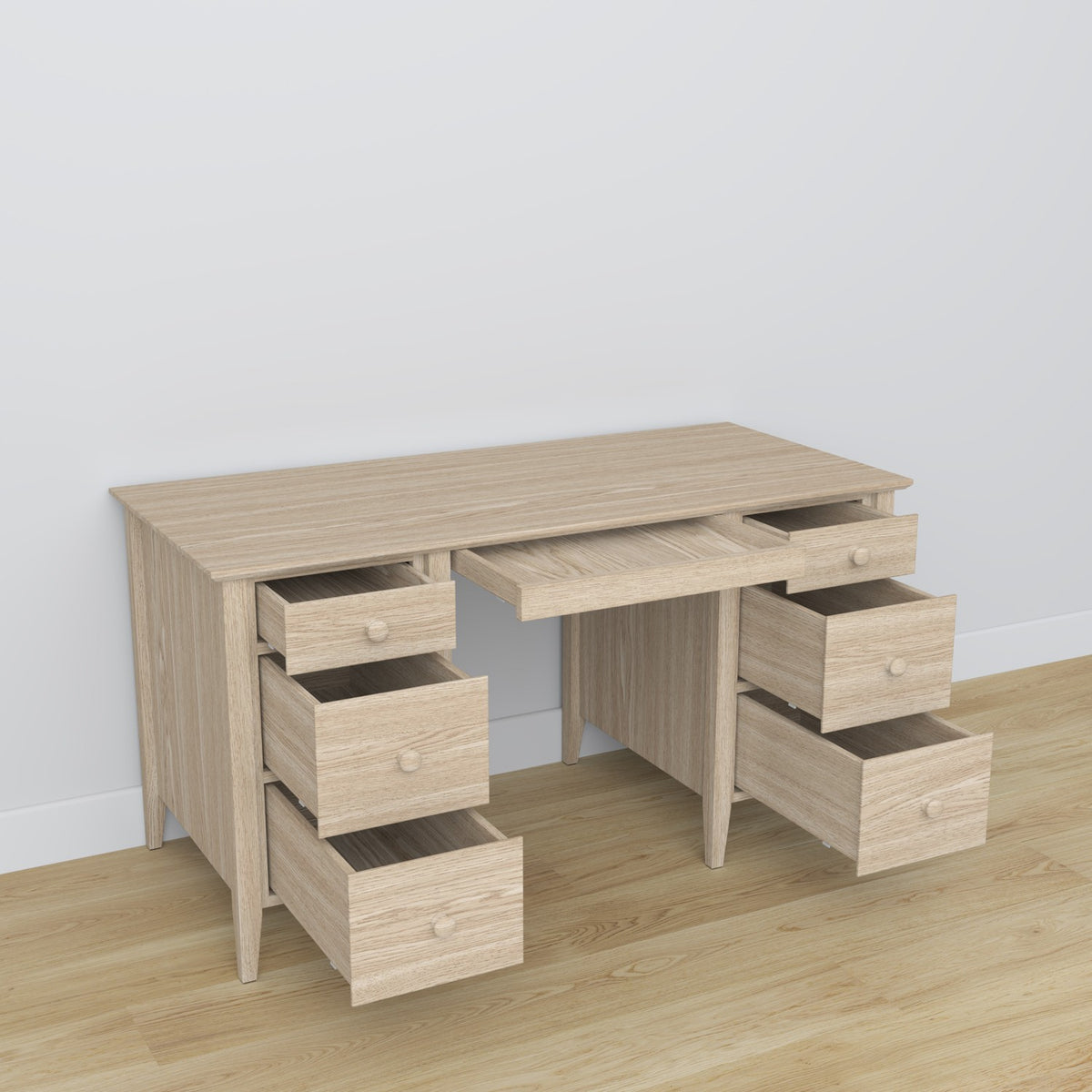 Desk 6S oak bleached oak – open drawers, document storage compartments