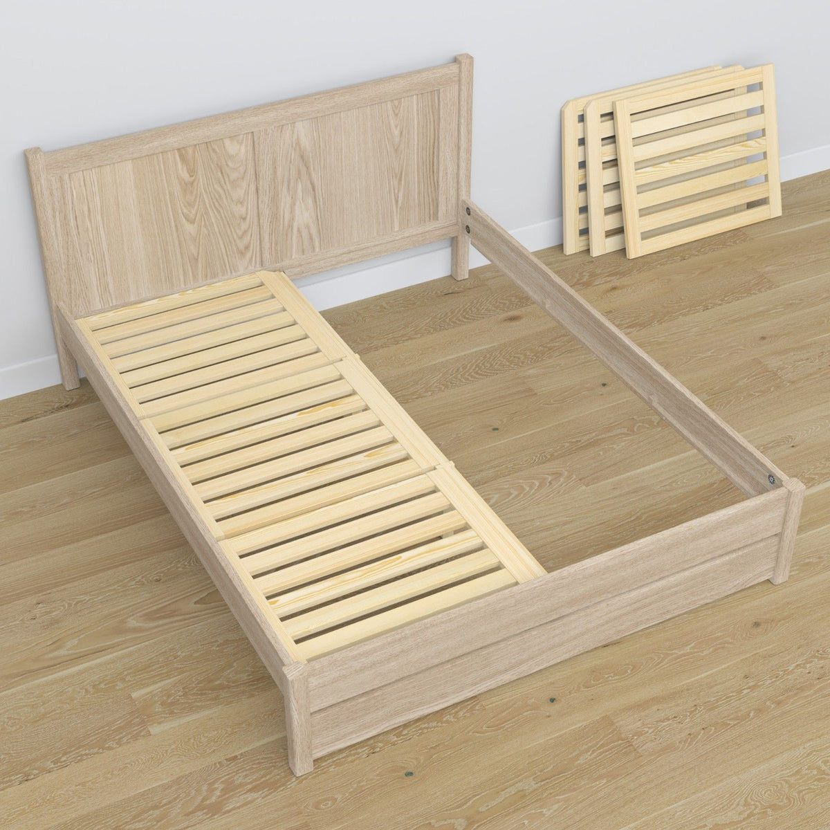 Oak double bed with drawer bleached oak – capacity and functionality