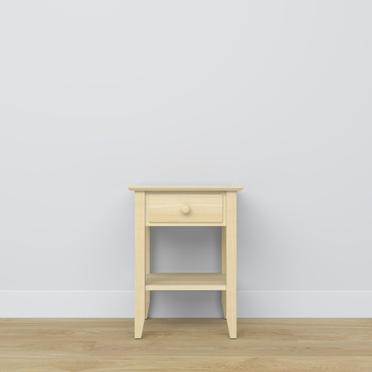 Bedside table N01 clear pine made of pine – side view, Nizio Home