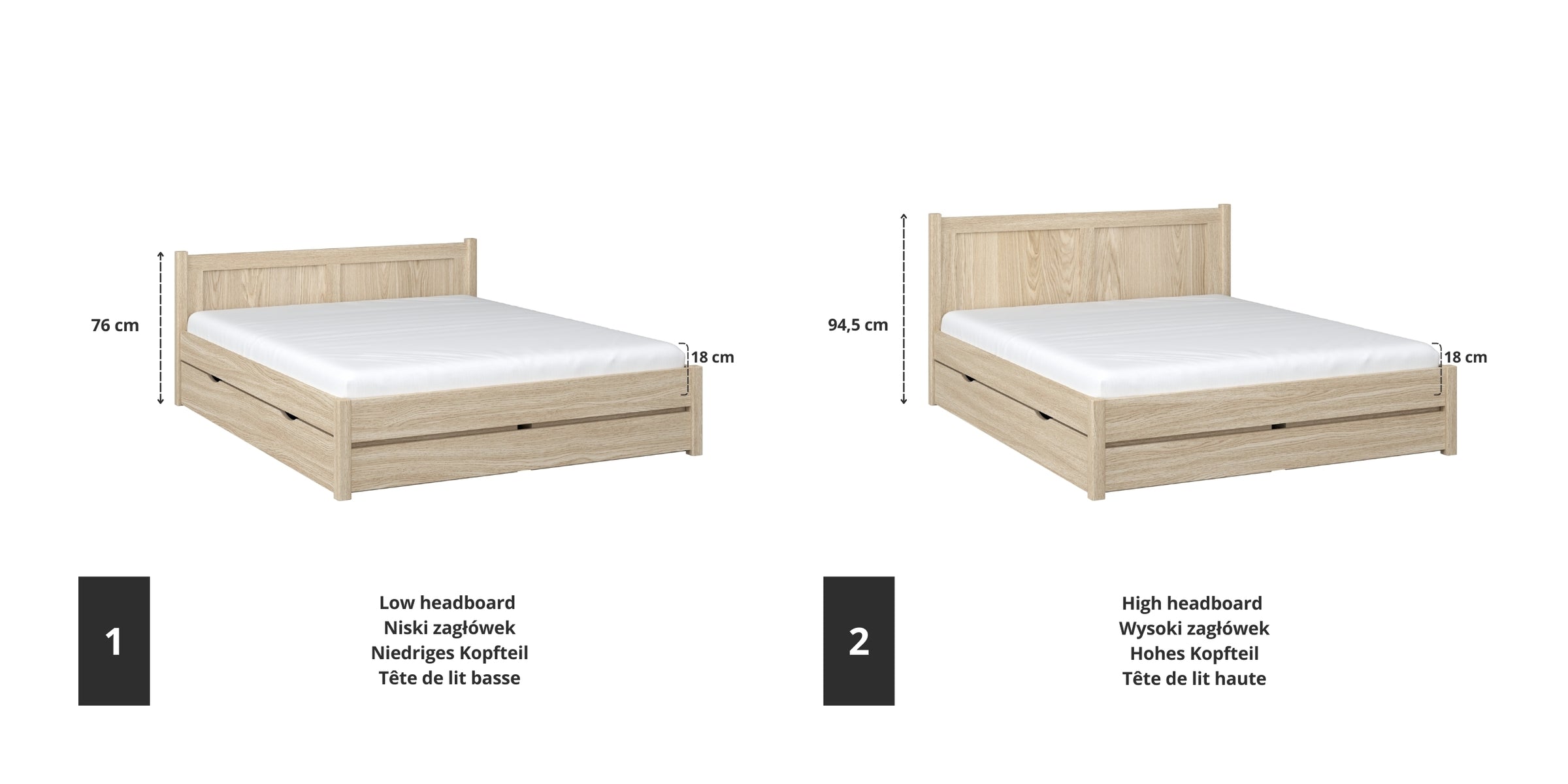 Oak double bed bleached oak – joint and drawer details, Nizio