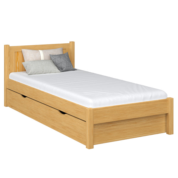 Single bed with drawer wooden natural pine – children’s room, scandi style
