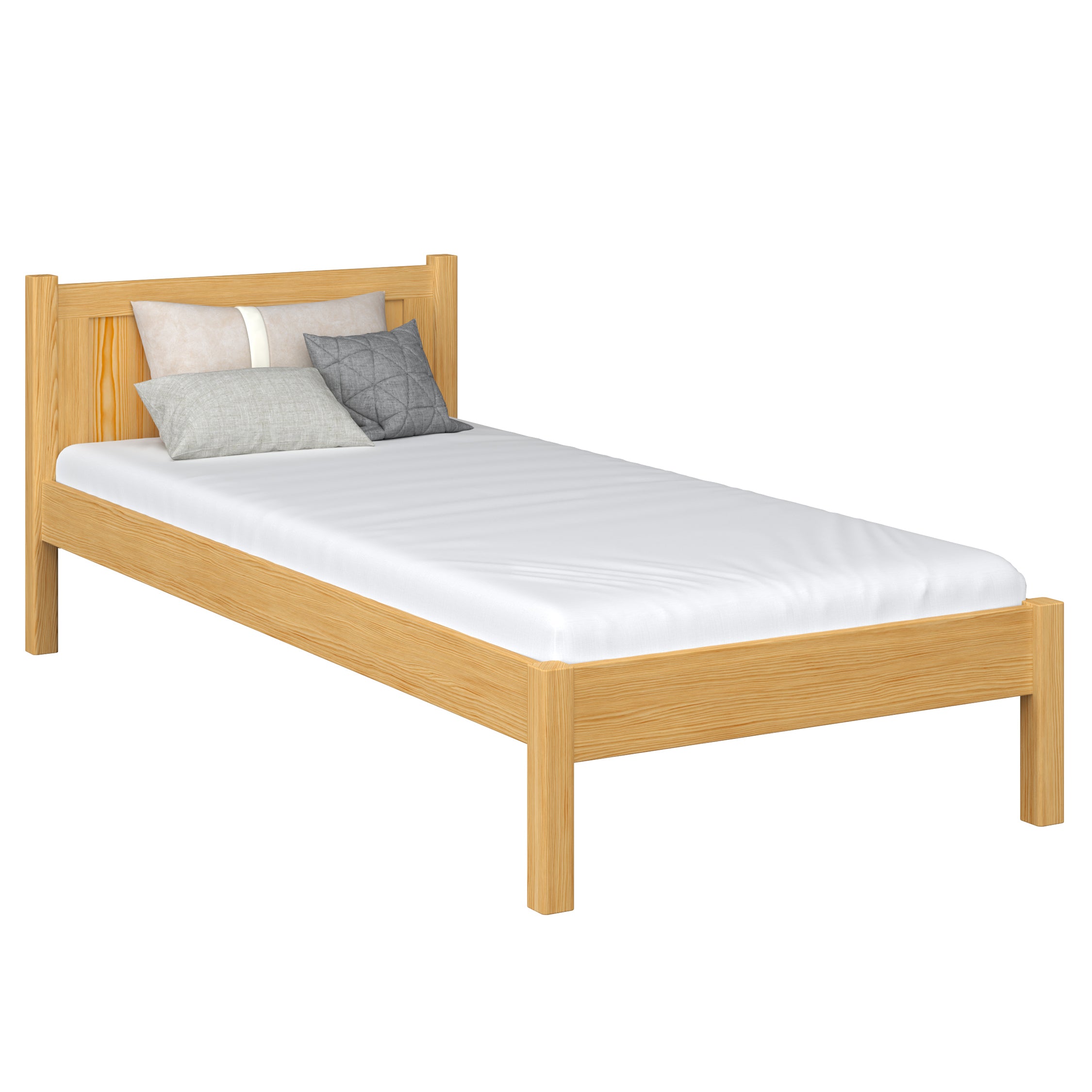 Natural pine bed – wooden headboard, close-up of wood quality, Nizio