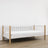Sofa bed white with oak – wooden side barrier, safety for children