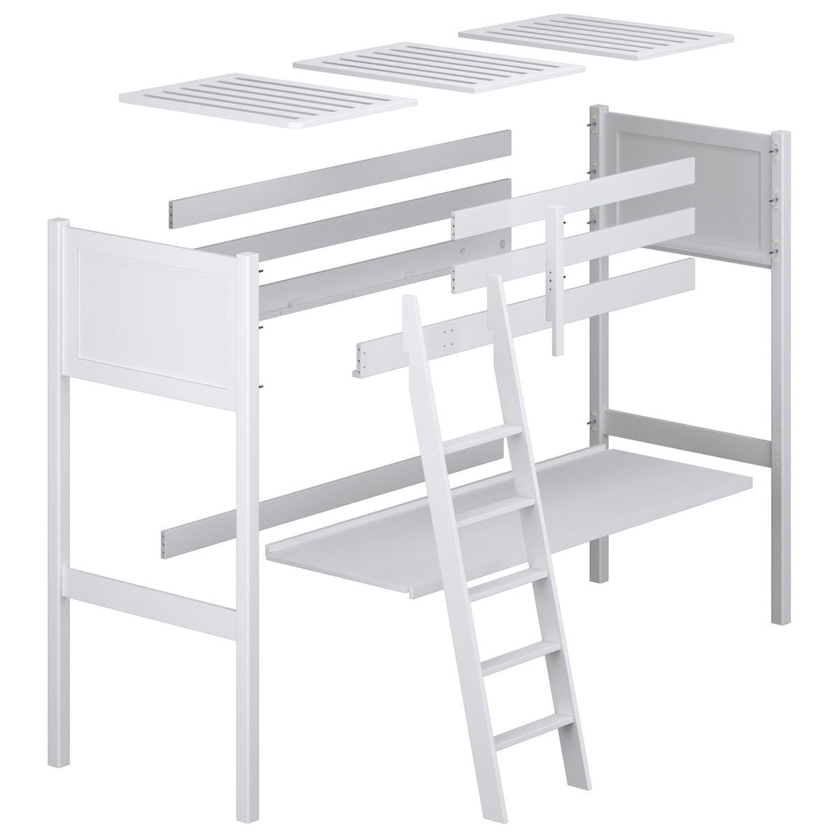 Loft bed with desk bleached oak oak – dimensions, Nizio Home