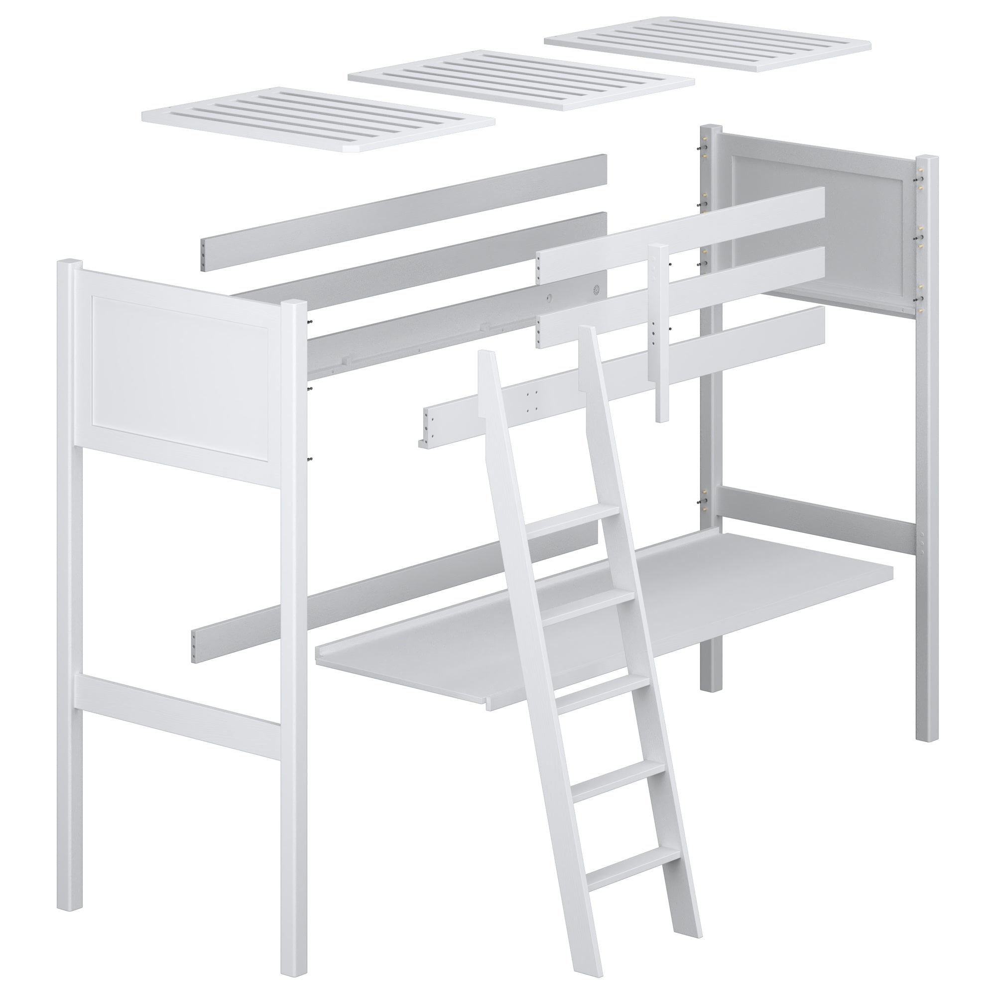 Loft bed with desk bleached oak oak – dimensions, Nizio Home