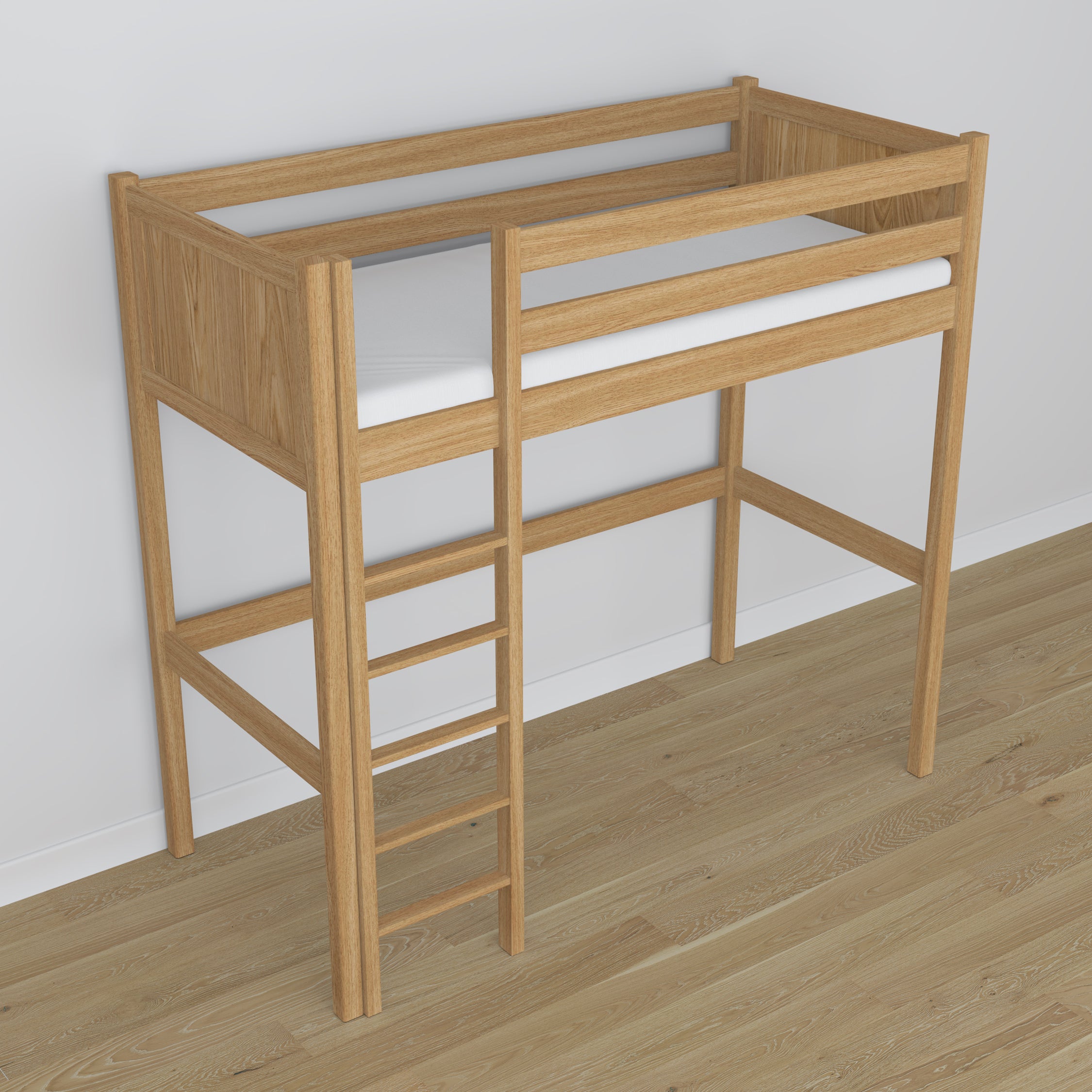 Loft bed natural oak oak – top view of the sleeping area