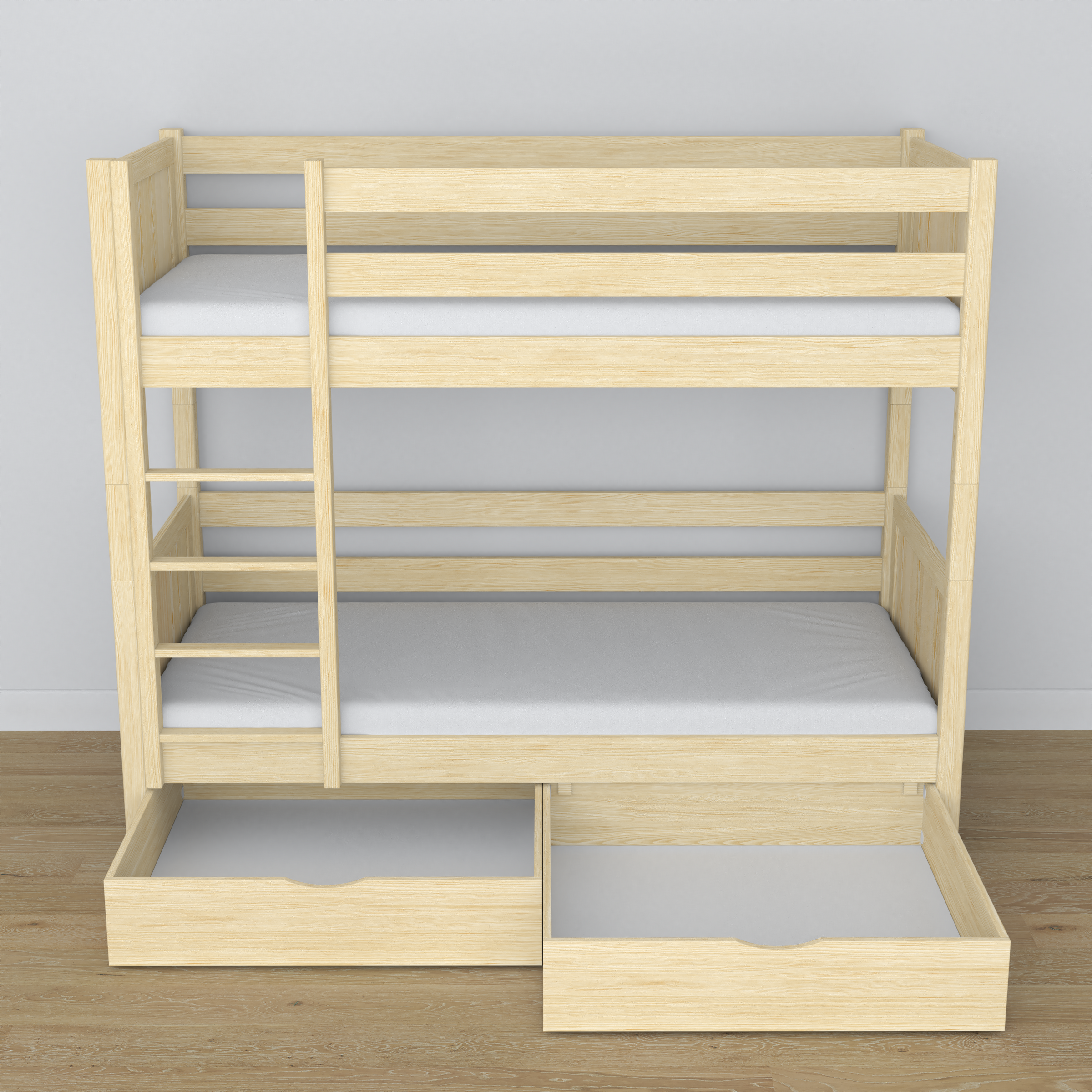 Clear Pine Bunk Bed – Wooden Slatted Frame, Side View