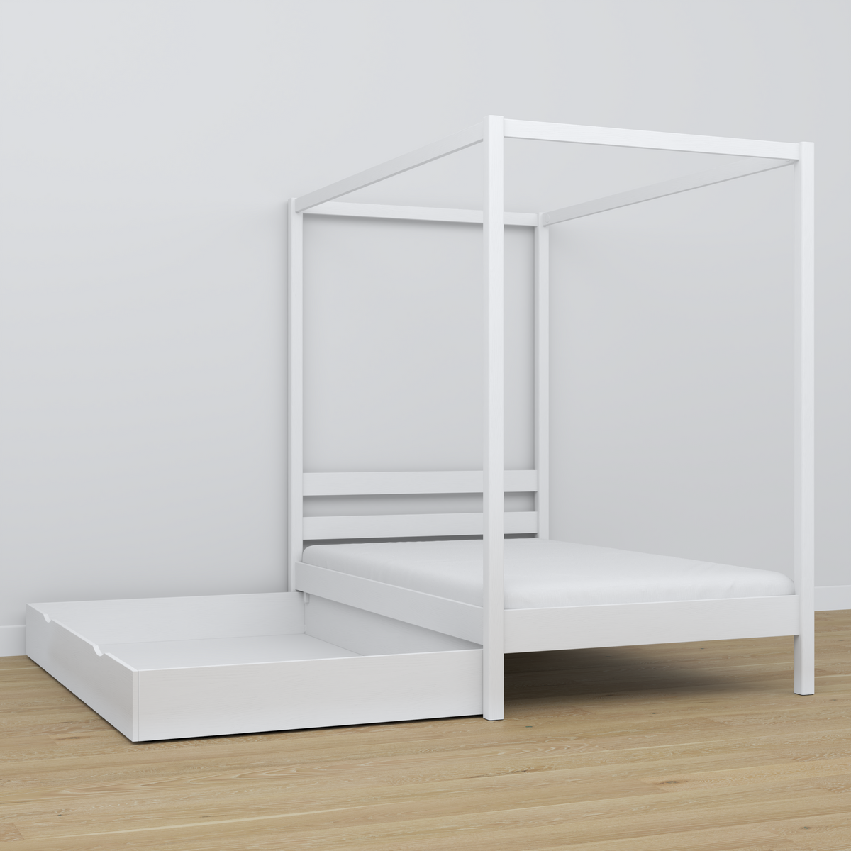 Canopy Bed White – Wooden Details and Joints, Nizio Home