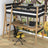 Loft bed black/oak – wooden desk under the sleeping area, scandi children’s room