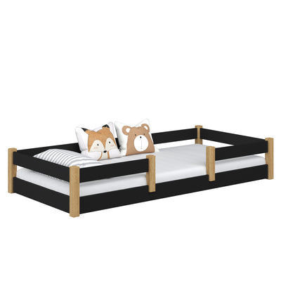 Low Bed Wooden Black and Oak – Bedroom, Solid Wood, Scandinavian Style, Nizio