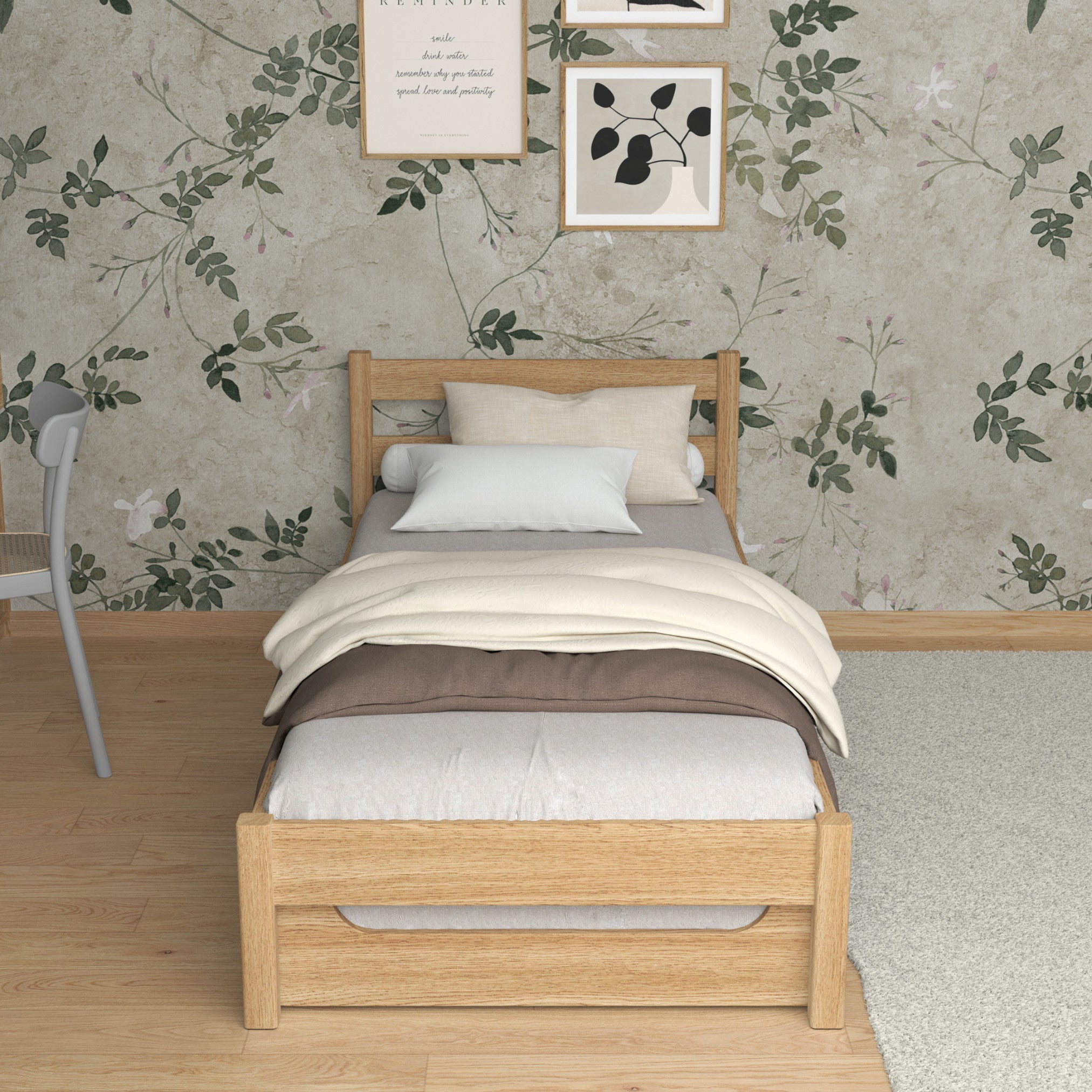 Oak bed with mattress drawer natural oak – extended drawer, guest