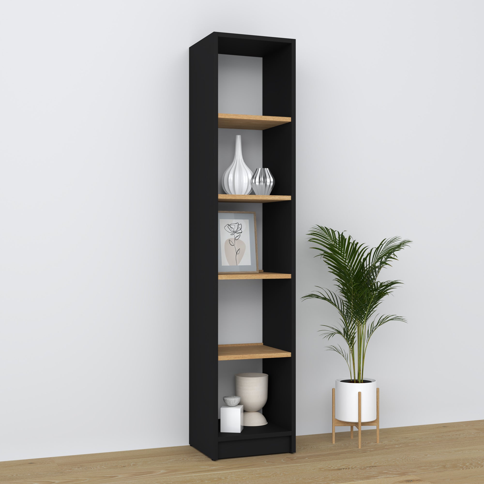 Bookcase wooden black-oak – living room and office, solid wood, Scandinavian style Nizio
