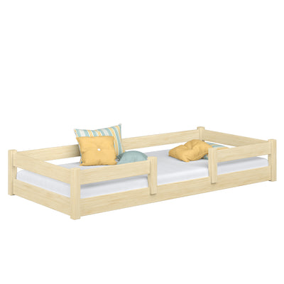 Low Wooden Clear Pine Bed – Bedroom, Solid Wood, Scandinavian Style, Nizio