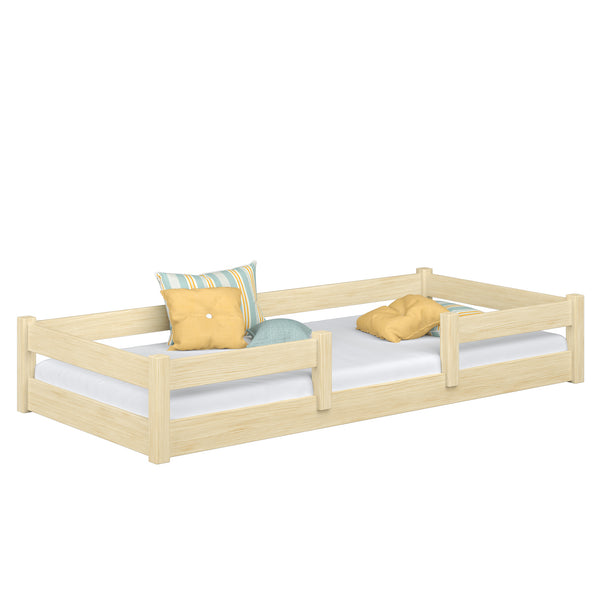 Low Wooden Clear Pine Bed – Bedroom, Solid Wood, Scandinavian Style, Nizio