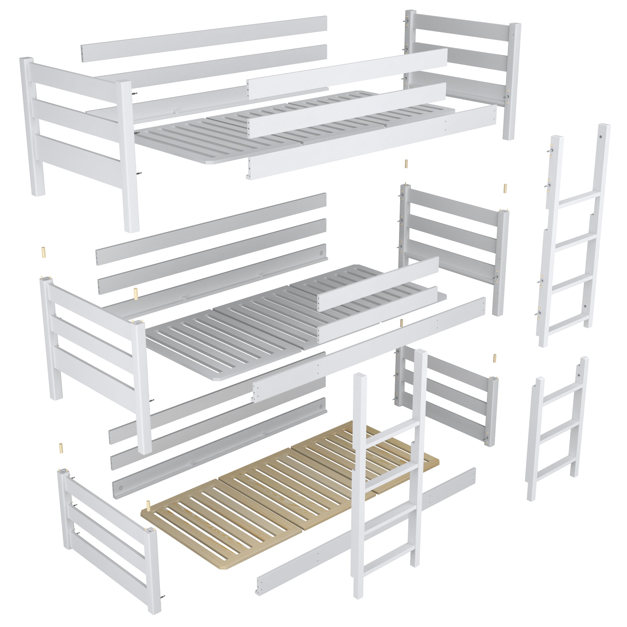 Triple bunk bed grey wooden – dimensions and diagram, Nizio