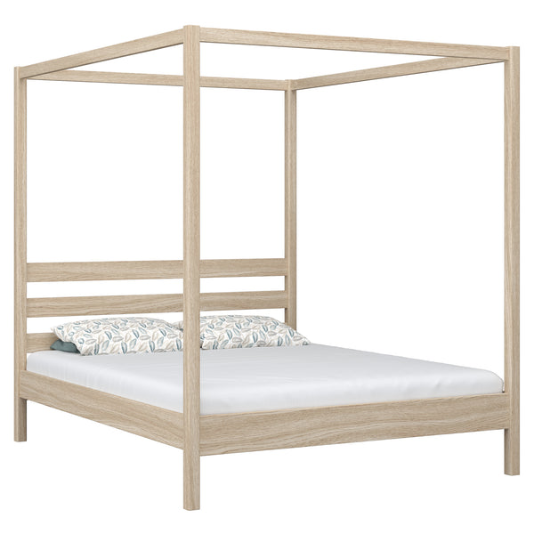 Oak canopy double bed N01 bleached oak – overall view, solid oak wood