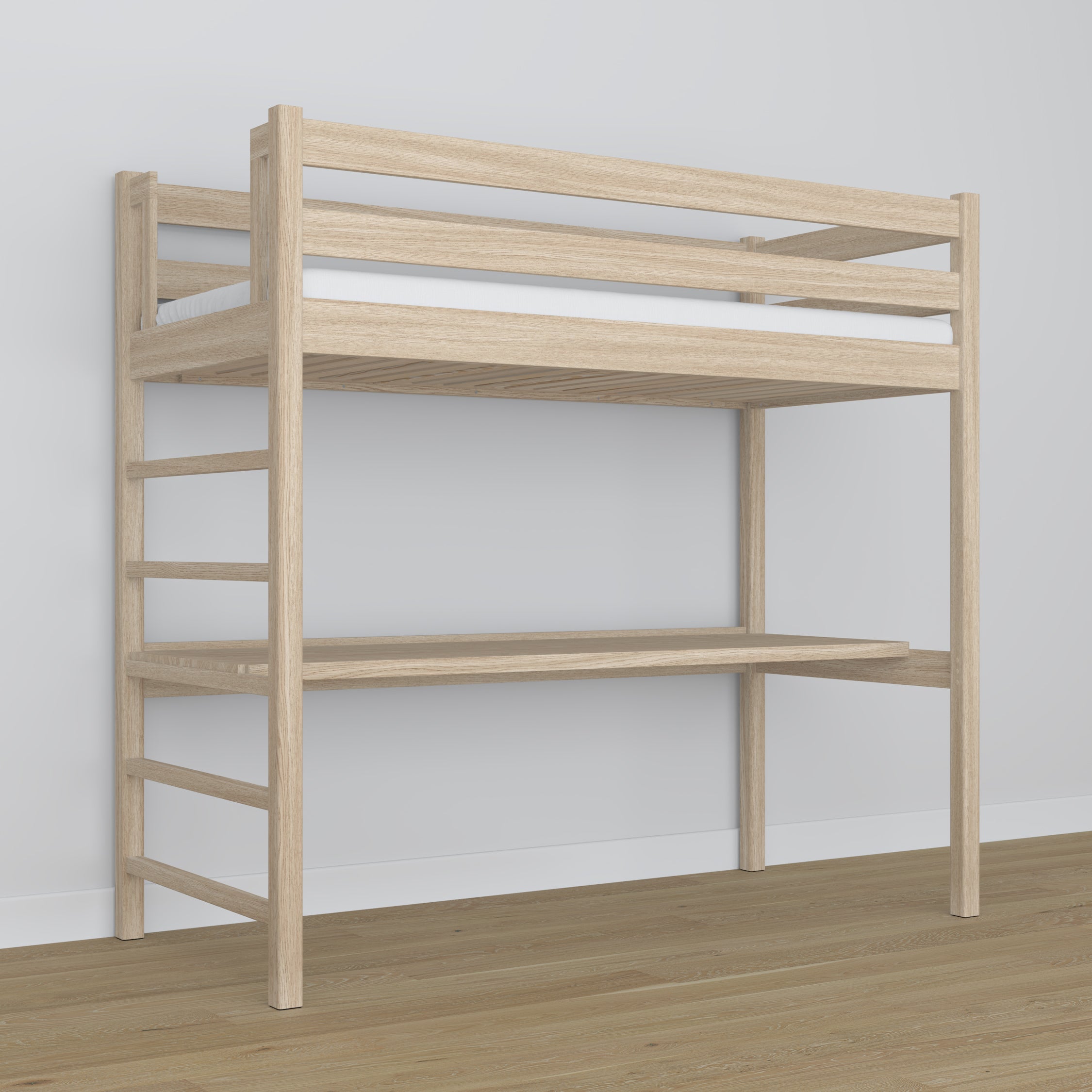 Loft bed with desk bleached oak oak – dimensions, Nizio Home