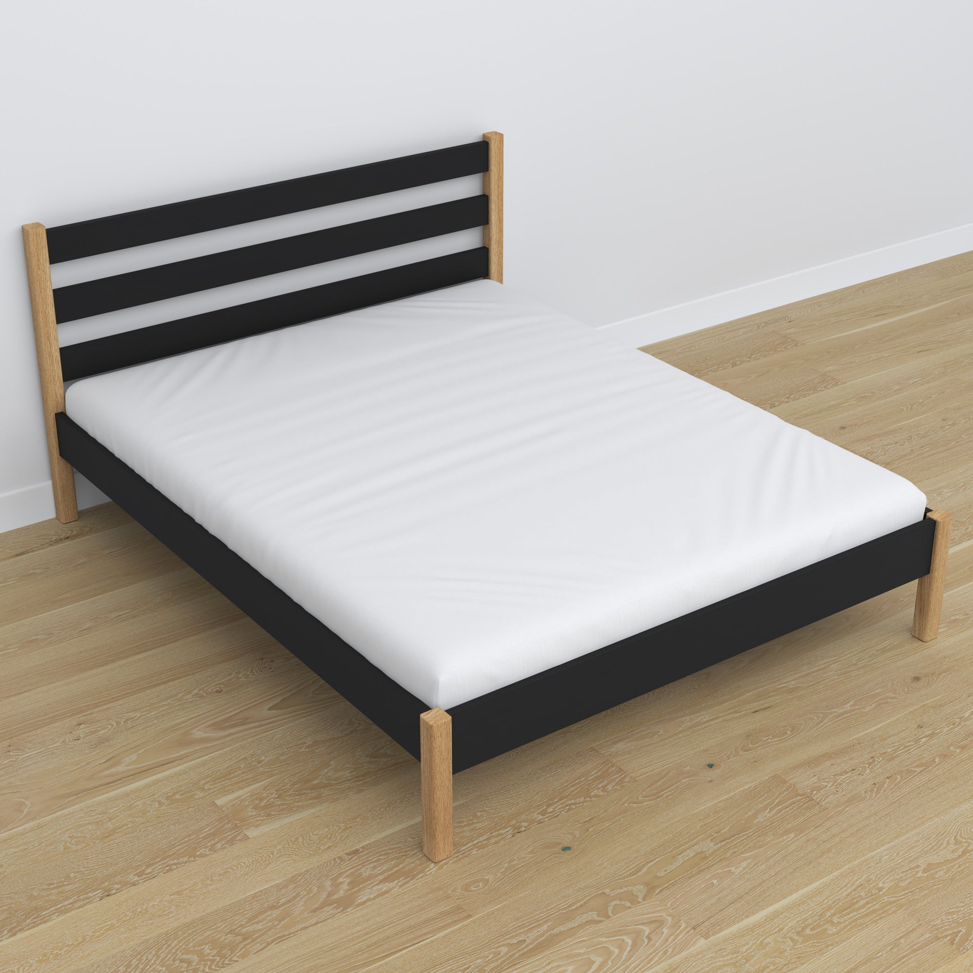 Wooden double bed black and oak – dimensions and diagram, Nizio Home