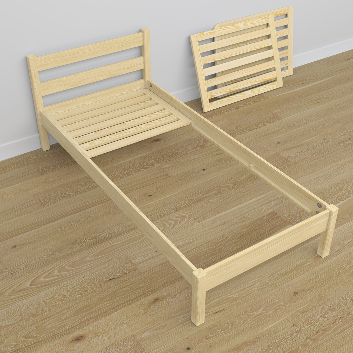 Bed with mattress drawer clear pine made of wood – dimensions, Nizio