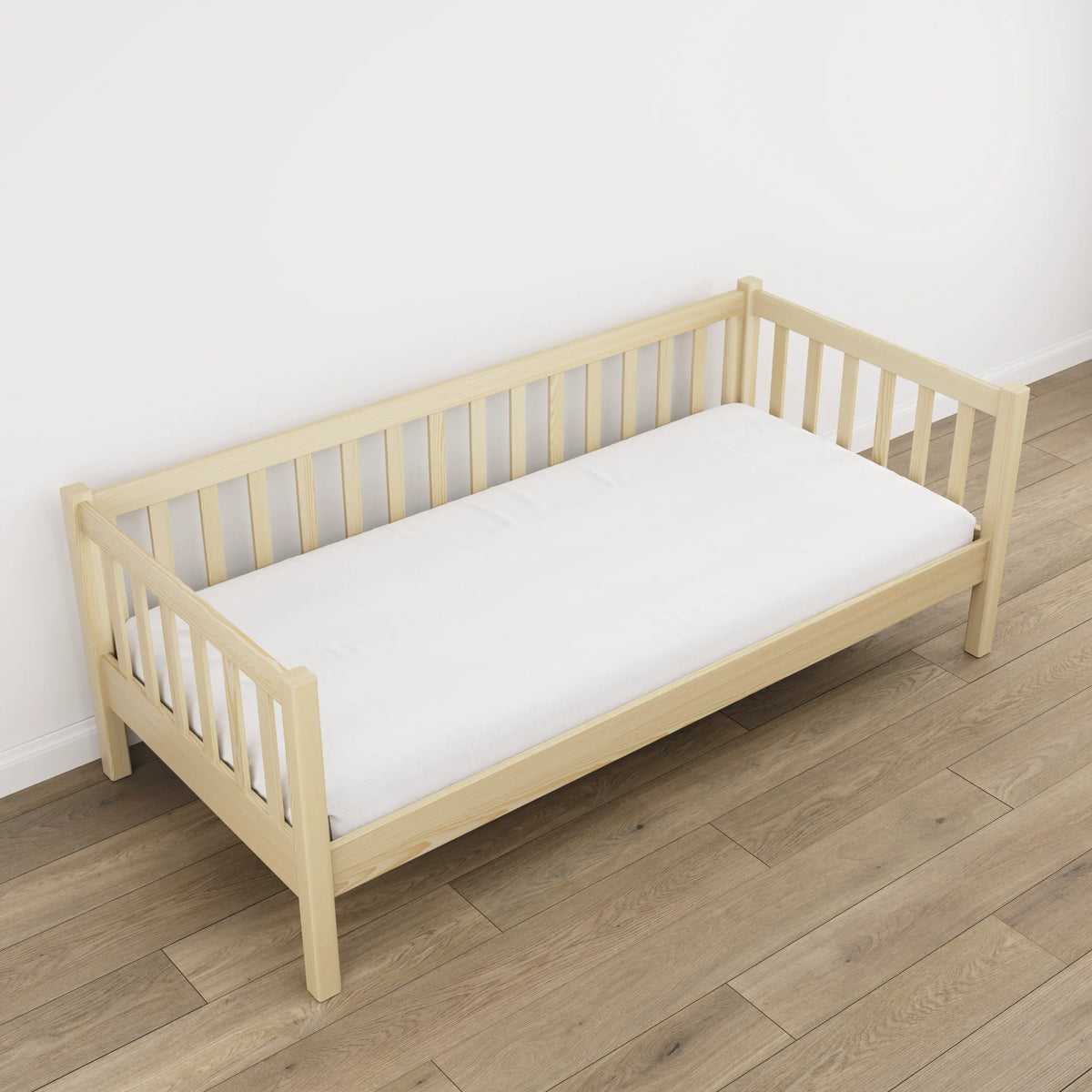 Clear pine sofa bed in a child’s room – scandi arrangement, wooden