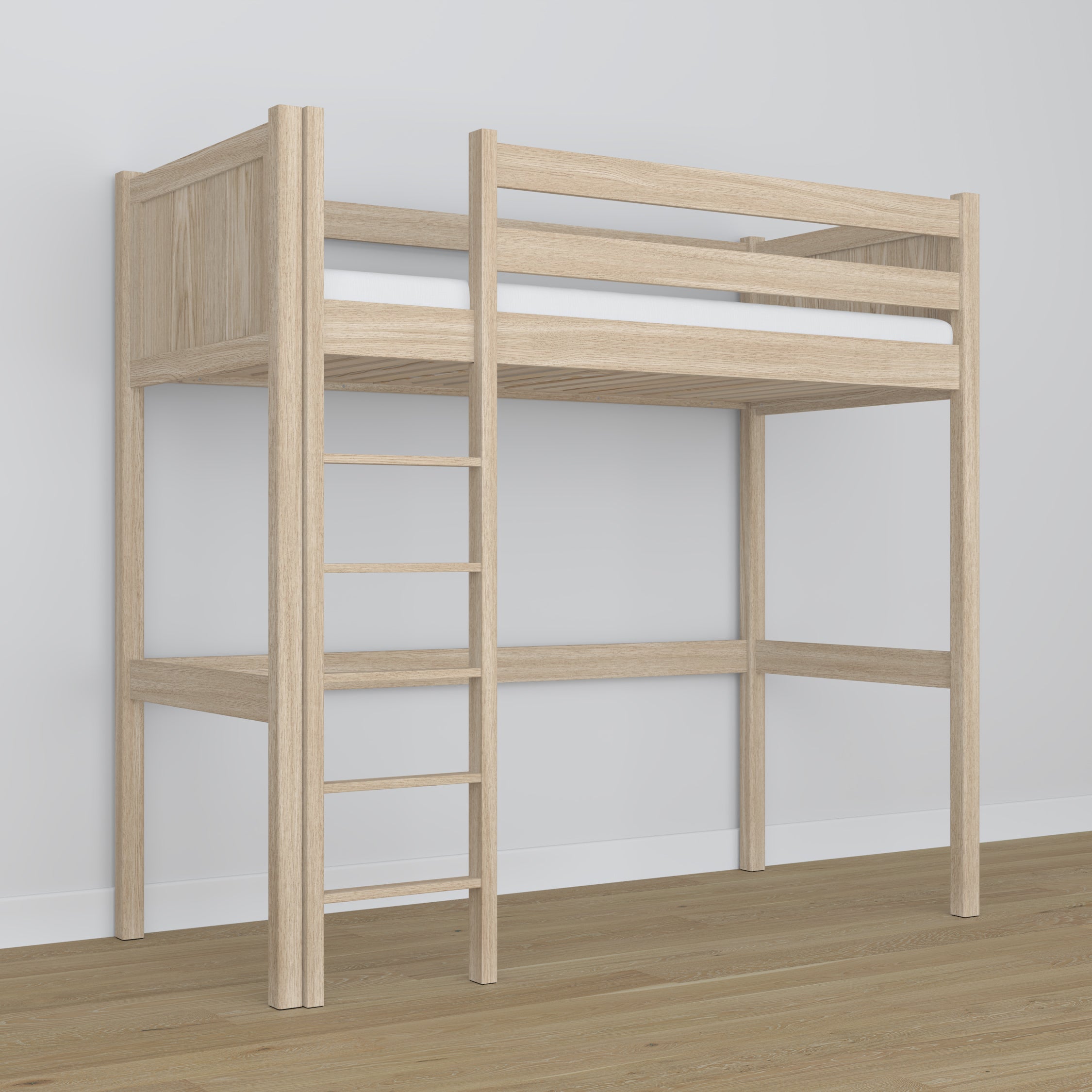 Loft bed bleached oak in children’s room – scandi arrangement, oak