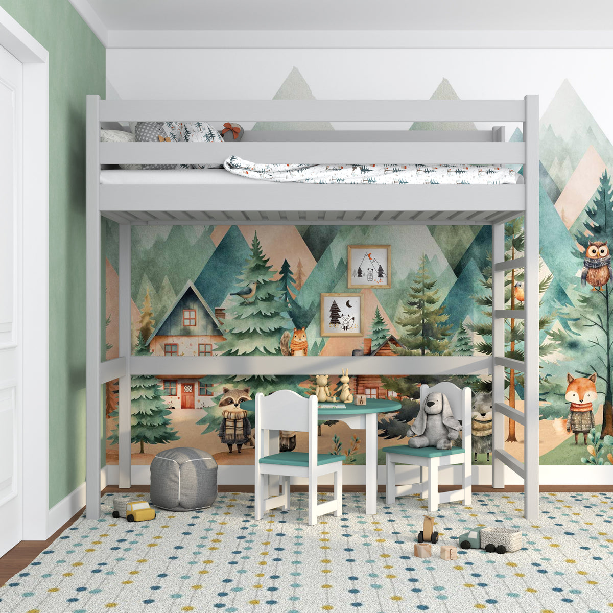 Grey Wooden Loft Bed – Children’s Room, Solid Wood, Scandi Style