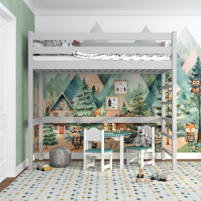 Grey Wooden Loft Bed – Children’s Room, Solid Wood, Scandi Style