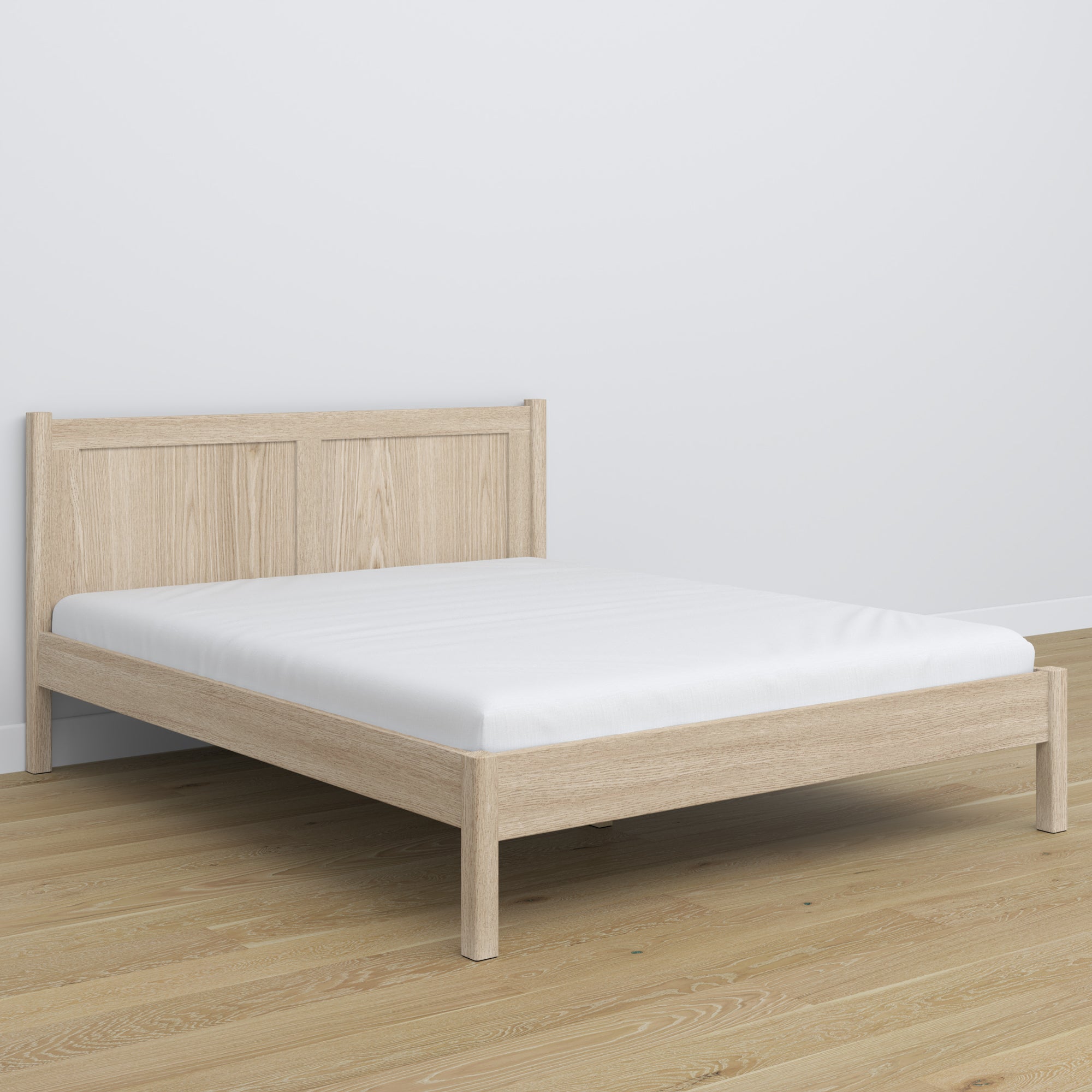 Oak double bed bleached oak – legs and base, close-up of details